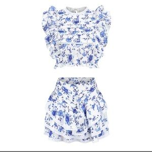 Floral Ruffle Top and Skirt Set